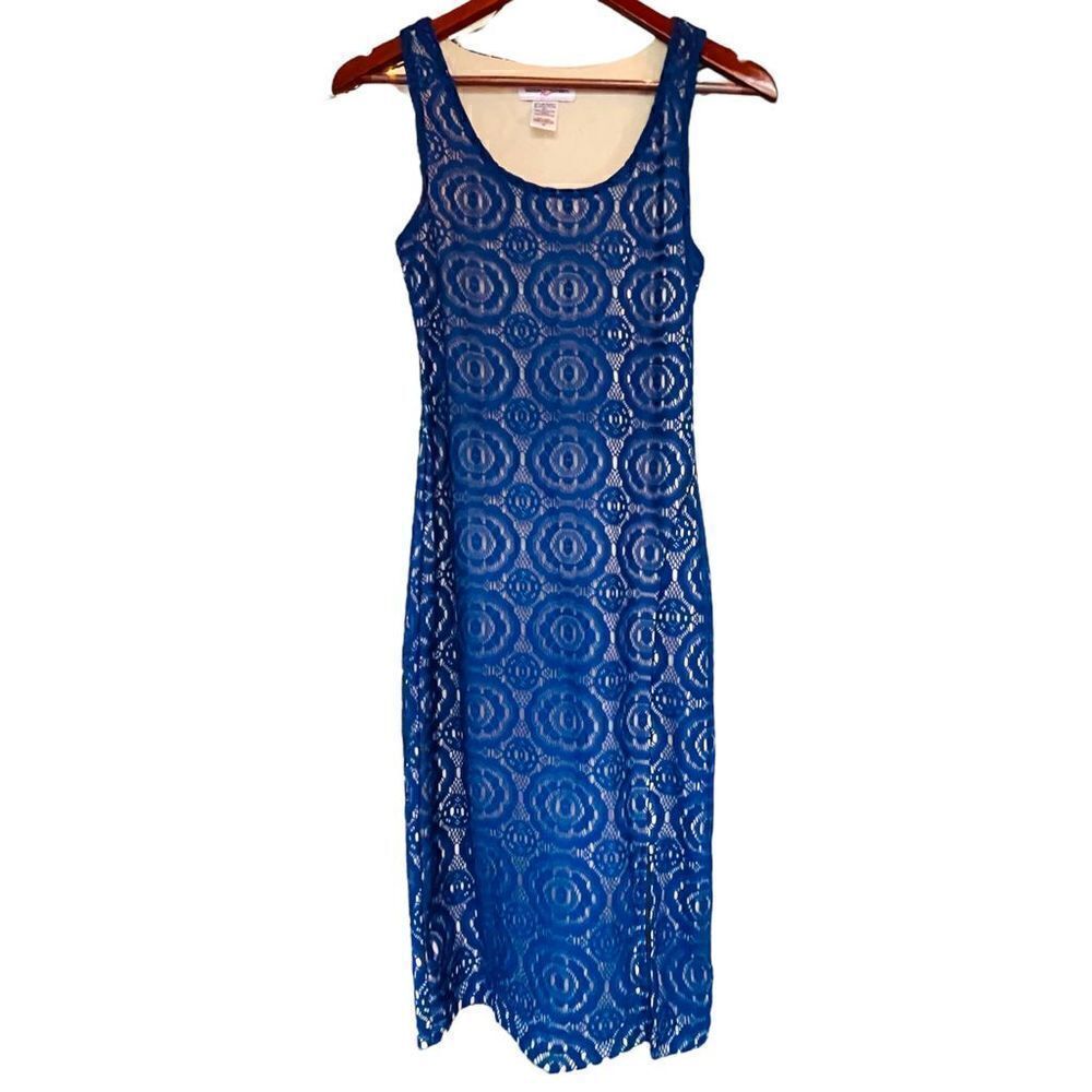 Blue Eyelet Sleeveless Bodycon Dress Size 2 US